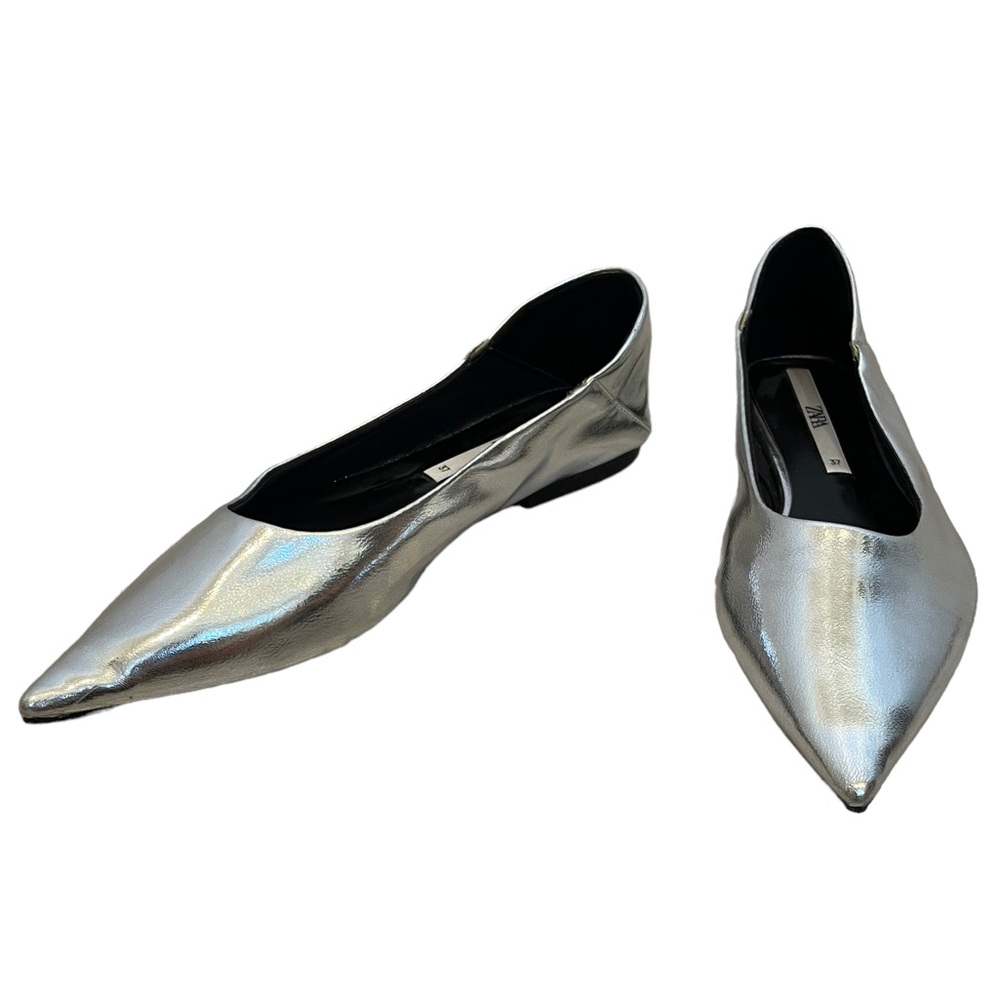 Zara Metallic Silver Flats